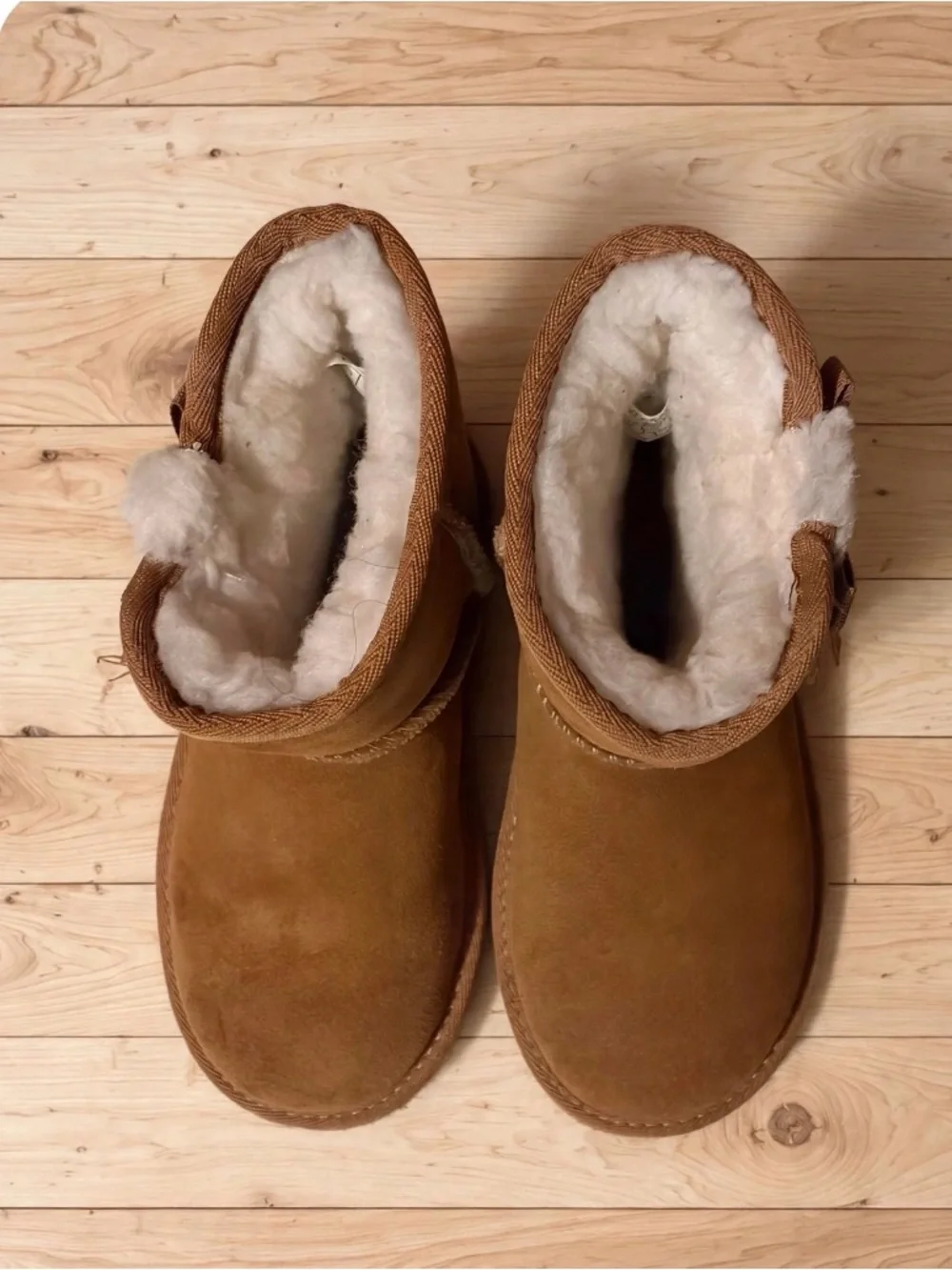 Koolaburra Kids Chestnut Brown Suede Bow Shearling Boots
